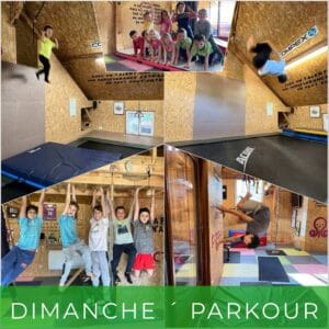 Children practicing parkour indoors.