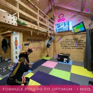 Gym with people training on a wooden hall.